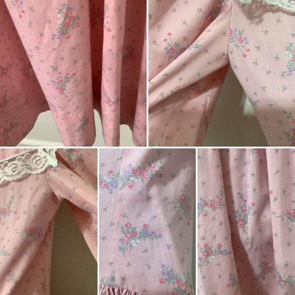 Vintage Handmade Pink Floral Western Country Lace Up Cottagecore Fairy Dress M - Picture 8 of 8